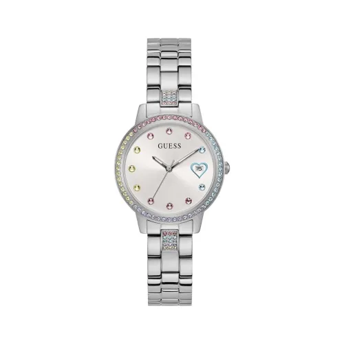 Image of GUESS Women's 34mm Watch - Rose Gold Tone Bracelet White Dial Rose Gold Tone Case