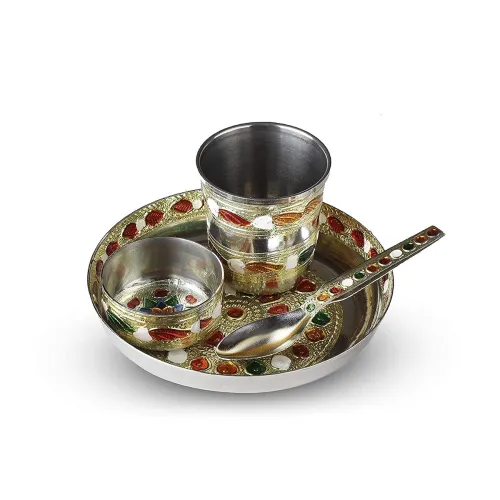 Image of GUG Laddu Gopal ji ke Bartan/Pooja bhog thali Small 4 pcs set Multicolor Bhog