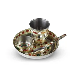 GUG Laddu Gopal ji ke Bartan/Pooja bhog thali Small 4 pcs set Multicolor Bhog