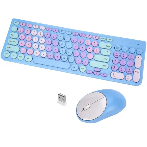 Image of GUKJOB Wireless Keyboard and Mouse Combo, Retro Typewriter Keyboard with Round Keycaps, 2.4GHz USB Cute Wireless Keyboar