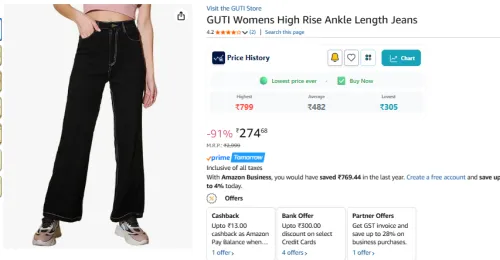 Image of GUTI Womens High Rise Ankle Length Jeans