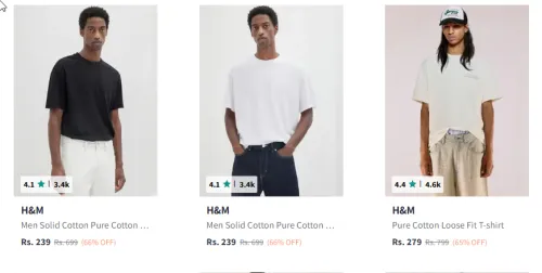 Image of H&M Tshirt Starting @ ₹239