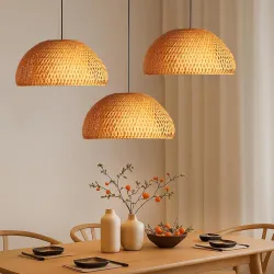Habere India-All the Cultures Fabricating India Bamboo Ceiling Lamps for Living Room | Pendant Lamp for Cafe | Bamboo Hanging Lights for Bedroom (Diameter 35 x Height 15 cm)