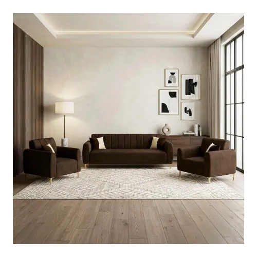 Image of Habibi Rich Velvet Suede 3+1+1 Seater Sofa Set 5 Person Seating