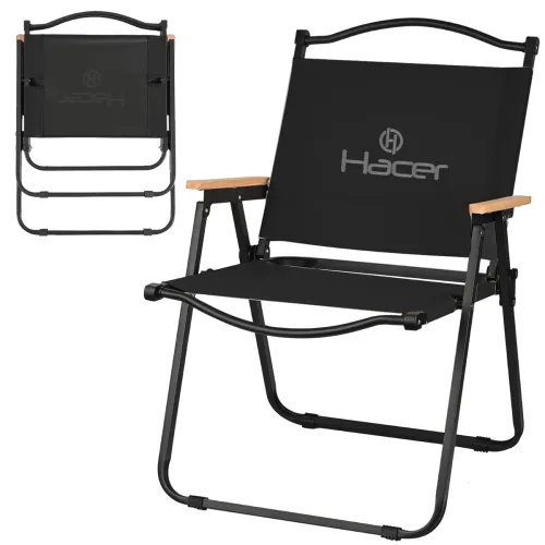 Image of Hacer Carbon Steel Foldable Chair Outdoor Portable Armchair with Wooden