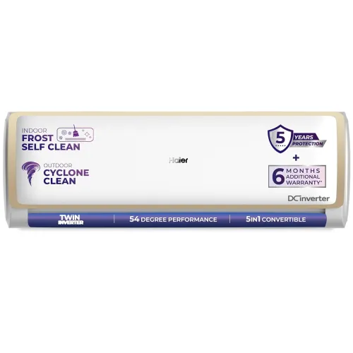 Image of Haier 1.5 Ton 5 Star Twin Inverter Split AC (Turbo Cooling, Energy Saving & Self-Clean, 5 in 1 Convertible, Copper, 2-wa