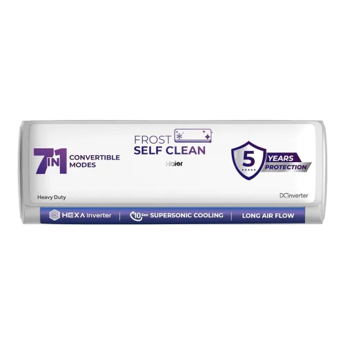 Image of Haier 1.5 Ton 5 Star HEXA Inverter Split AC (5125 Watts, Copper, Heavy Duty, 7 in 1 Convertible, Frost Self Clean, HD Fi