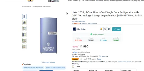 Image of Haier 185 L, 2-Star Direct-Cool Single Door Refrigerator