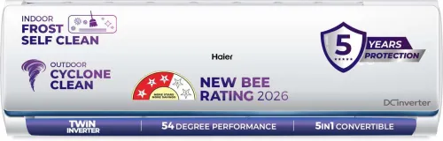 Image of Haier 2026 Model 1 Ton 3 Star Split Twin Inverter AC (HSI11N-B3NB-I, HSO11-3NB-I, White)