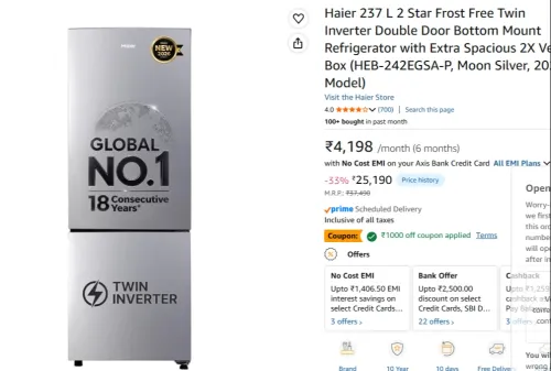 Image of Haier 237L 2 Star Bottom Mount Refrigerator