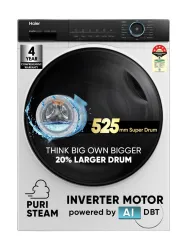 Haier 8 kg 聽5 Star with Powered by AI-DBT, PuriSteam, 525 mm Super Drum, Inverter Motor, Inbuilt Heater, Washer