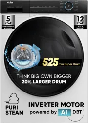 Haier 8 kg AI with Inverter Motor, IPuristeam and Refresh Function