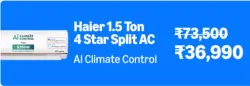 Haier 9HSU18K-PYAIR4BN-INV) 1.5 Ton 4 Star AC @ ₹36990 on Amazon Prime Day Sale
