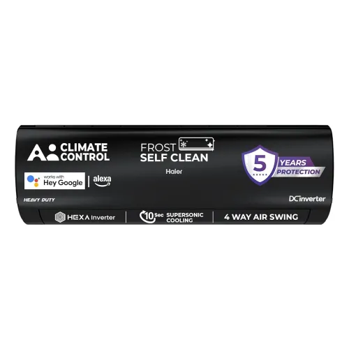 Image of Haier Black Edition 1.5 Ton 5 Star AI Climate Control Smart Split AC (5460 Watts, Copper, HEXA Inverter, Heavy Duty, 4-W