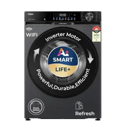 Haier 9 Kg, 5 Star, AI Smart LIFE+, Hygienic Care, ABT, 525 mm Super Drum, Refresh, Direct Motion Motor, WiFi enabled, Fully Automatic Front Load Washer (EFL90-IM14F5ES8U1 | Dark Jade Silver...