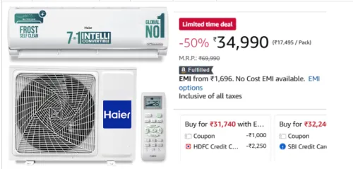 Image of Haier HSU17VP-TQS3BN-INV 1.5 Ton 3 Star Twin Inverter Split AC