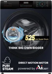 Haier 9 kg AI with Direct Drive Technology ,Puristeam and Refresh Function, Anti Bacterial Technology, Super Drum 525mm 