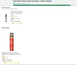 Hair Spray Offer: Buy 1 Selected item And Get 1 Item Free