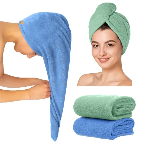 Image of Hair Towel Wrap for Women-Quick Drying Microfiber Towel for Hair with Elastic Loop for Tying-Super Absorbent Head Towels