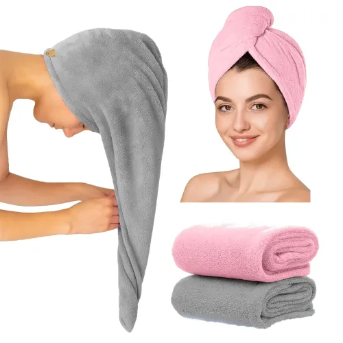 Image of Hair Towel Wrap for Women-Quick Drying Microfiber Towel for Hair with Elastic Loop