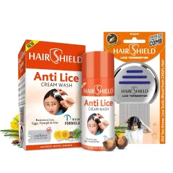 Hairshield Lice Terminator Combo | #1 Anti Lice 1 Wash 30ml Solution with Plastic Comb Pack + 1 Original Stainless Steel