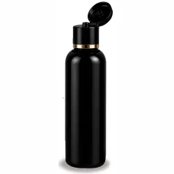 Halin Black Plastic Bottle with Flip Top Cap and Gold Ring 120 ml