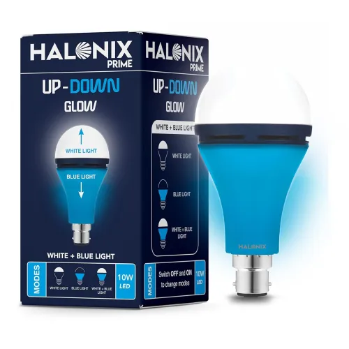 Image of Halonix 10W Up-Down Glow White & Blue 3-Mode B22D LED Bulb | Switch On /Off to Change Color | Decorative LED Bulb | Whit