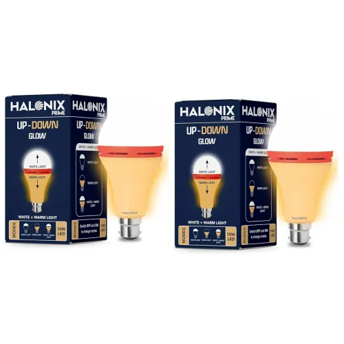Image of Halonix 10W Up Down Glow Yellow & White 3 Modes led Bulb pack 2