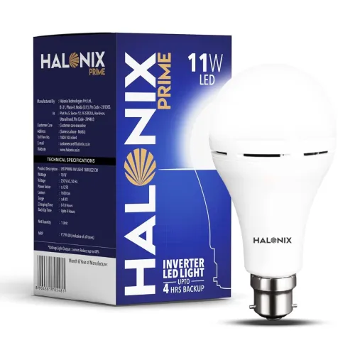 Image of Halonix 11W Rechargeable Emergency Light B22D Inverter LED Bulb for Power Cuts, Backup Upto 4Hrs, Cool Day Light, Pack O