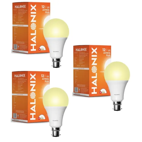 Image of Halonix 12W LED Light Bulb | Yellow (3000K) | Pack of 2 | Energy Efficient | 4kv Surge Protection | High Lumens per watt