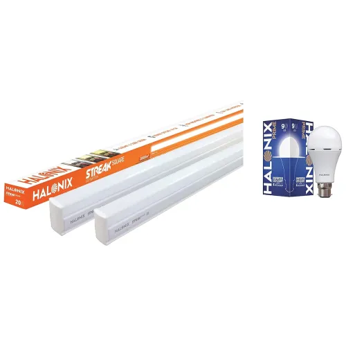 Image of Halonix 20 W Batten Tubelight (Pack of 2) with Rechargeable Emergency Led Bulb Pack of 1