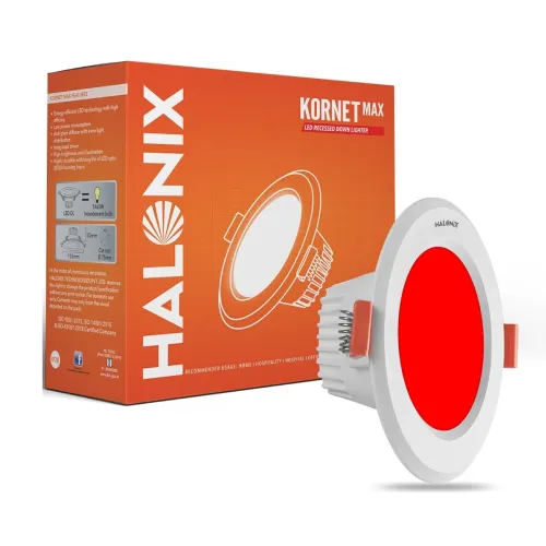 Image of Halonix Polycarbonate 5.5W Red Kornet Junction Box led Downlighter | Cut Out- 3 inch, Dia- 4.13, Height- 1.96 inch | | D