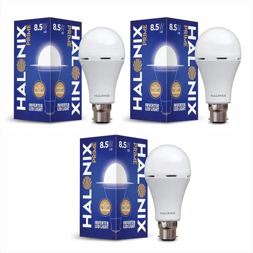 Image of Halonix 8.5 Watt B22 LED White Rechargeable Emergency light Inverter Bulb, Pack of 3