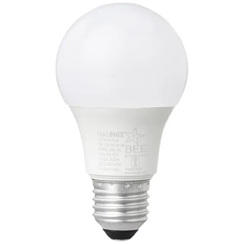 Image of Halonix 9W LED Light Bulb | Yellow (3000K) | Pack of 4 | Energy Efficient | 4kv Surge Protection | E27 Screw type