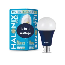 Halonix All Rounder Base B22D 15W,8W,0.5W Multi Wattage Adjustable Light Led Bulb (Pack Of 1, White & Yellow)
