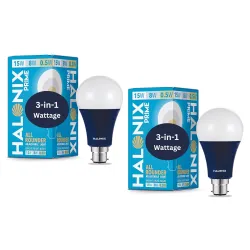 Halonix All Rounder Base B22D 15W, 8W, 0.5Watts Multi Wattage Adjustable Light Led Bulb (Pack of 2, White & Yellow)