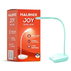 Halonix Joy Rechargeable Desk Lamp with C-Type Charging | LED Study Table Lamp with Step Dimming | Li-ion Battery | Portable Eye-Care Light for Study, Work & Home Use