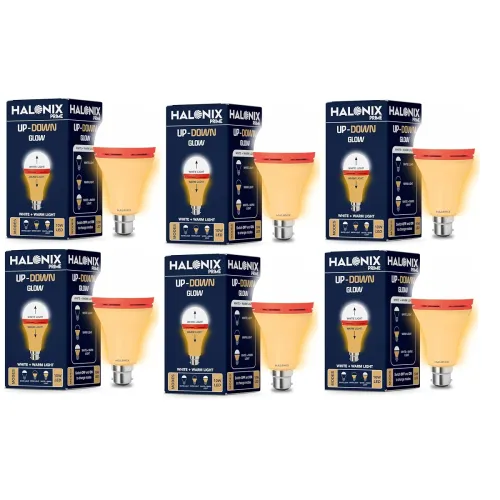 Image of Halonix 10W Up Down Glow Yellow & White 3 Modes B22d LED Bulb pack of 6