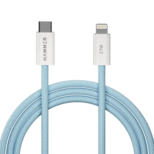 Image of HAMMER 27W Type-C to Lightning 8 Pin Nylon Braided Cable, 27W Fast Charging, 480Mbps High Speed Data Transfer & Durable 