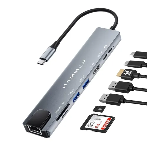 Image of HAMMER 8-in-1 USB-C Hub 100W PD Multiport Adapter