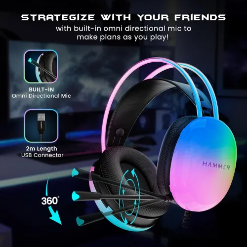 Image of HAMMER Blaze Wired Over Ear Gaming Headphones with Mic