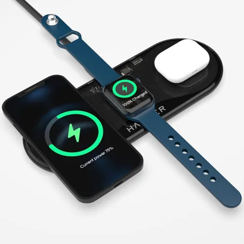 Image of Hammer Flex 2.0 Wireless Charger 3 in 1 Charger Compatible with iPhone Se/11/X,8/8 Plus,Apple Watch Se/6/5/4/3/2,Galaxy 