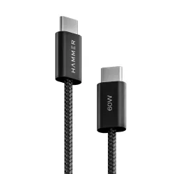 HAMMER Unbreakable Type C to Type C Cable 60W Braided, PD Fast Charging, Data Sync, 1.2 Meter Tangle Free Wire, Compatible with all C-Type Enabled Devices (Black)
