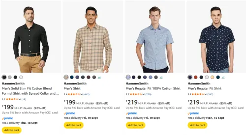 Image of HammerSmith Men's Shirts starting at ₹199