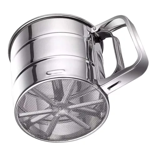 Image of Hand Press Stainless Steel Flour Sifter with Fine Mesh Strainer, Rust Resistant Baking Sieve Cup for Atta, Maida, Sugar,