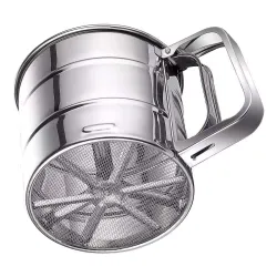Hand Press Stainless Steel Flour Sifter with Fine Mesh Strainer, Rust Resistant Baking Sieve Cup for Atta, Maida, Sugar,