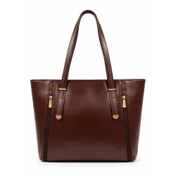Handbag for Women, Brown Faux Leather Tote Bag with Side Zips, Multi-Compartment Shoulder Bag