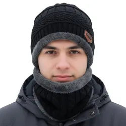 Handcuffs Winter Cap with Neck Scarf – Thermal Beanie with Neck Warmer for Men & Women Thick And Fluffy Woolen Cap for C