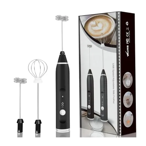 Image of Electric Milk Frother with 2 Attachments (Double-Layer Frother & Egg Whisk), 3-Speed Adjustable