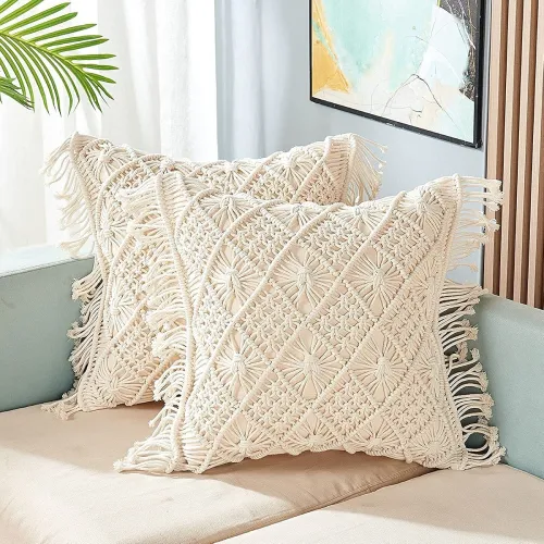 Image of Handmade Boho Macrame Cushion Cover 16x16